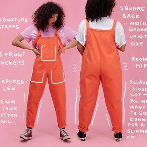 Lucy & Yak Atlas Organic Heavy Twill Dungarees in Living Coral XXL